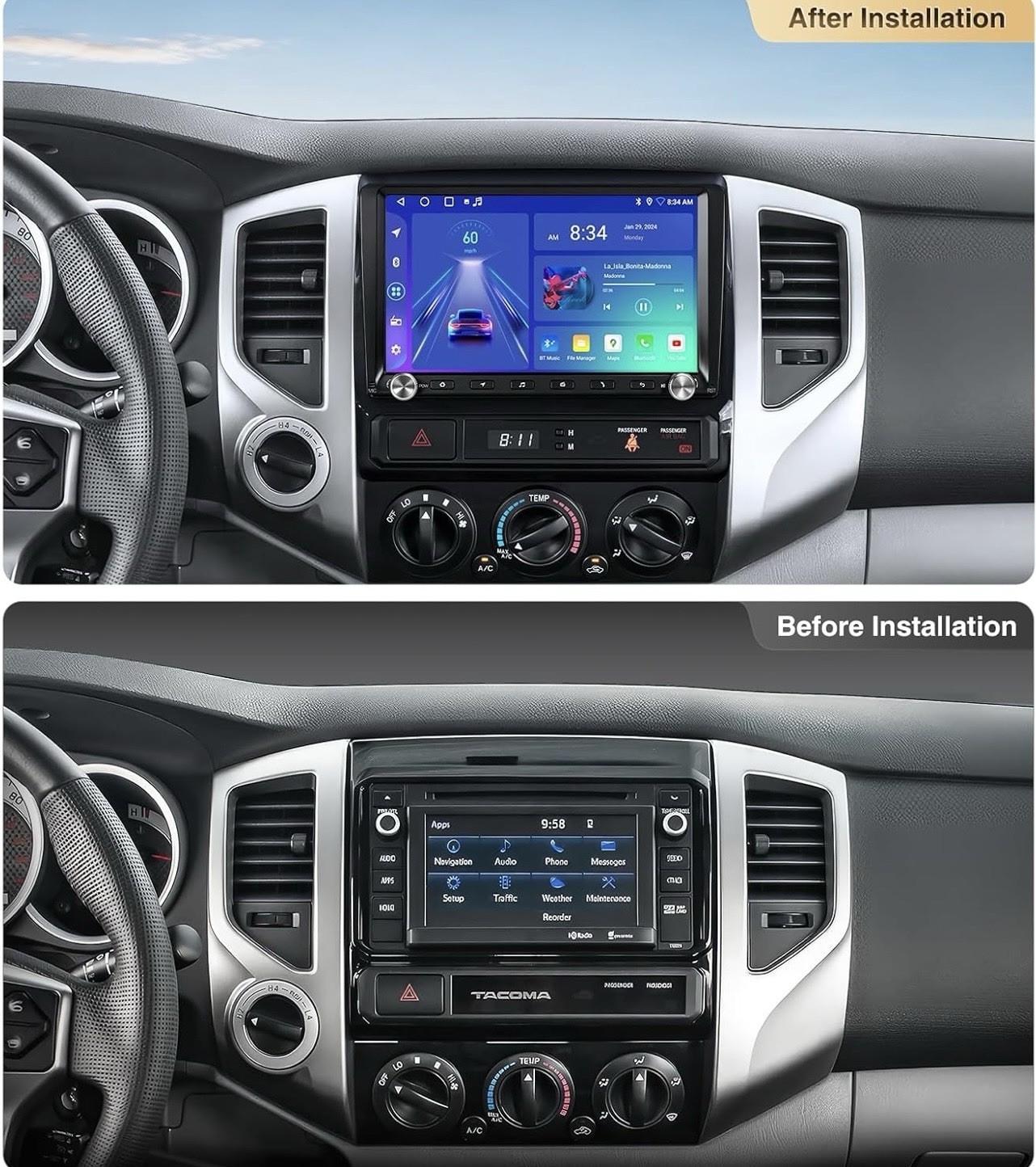 Car Stereo Radio 2005-2015 Tacoma QLED Wireless CarPlay Android Auto 2GB 64GB