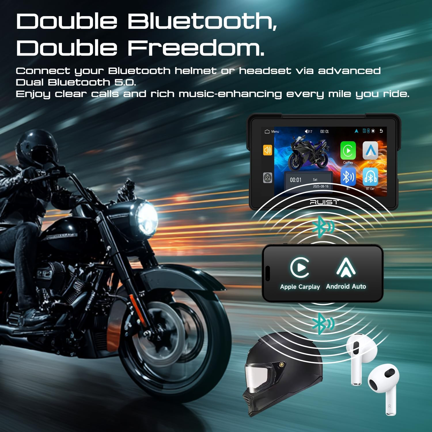 MOX70 Carplay for Motorcycle HD Touchscreen 7.0″, Wireless Apple Carplay & Andro