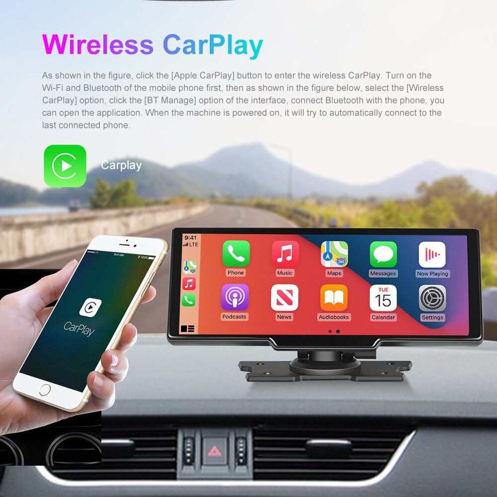 10.26″ 4K Touchscreen Wireless Apple CarPlay Android Auto FM Bluetooth Car Stere