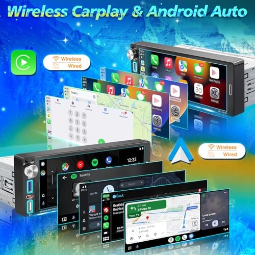 Single Din Touchscreen Radio,6.9″ HD IPS Single Din Car Stereo with Wireless
