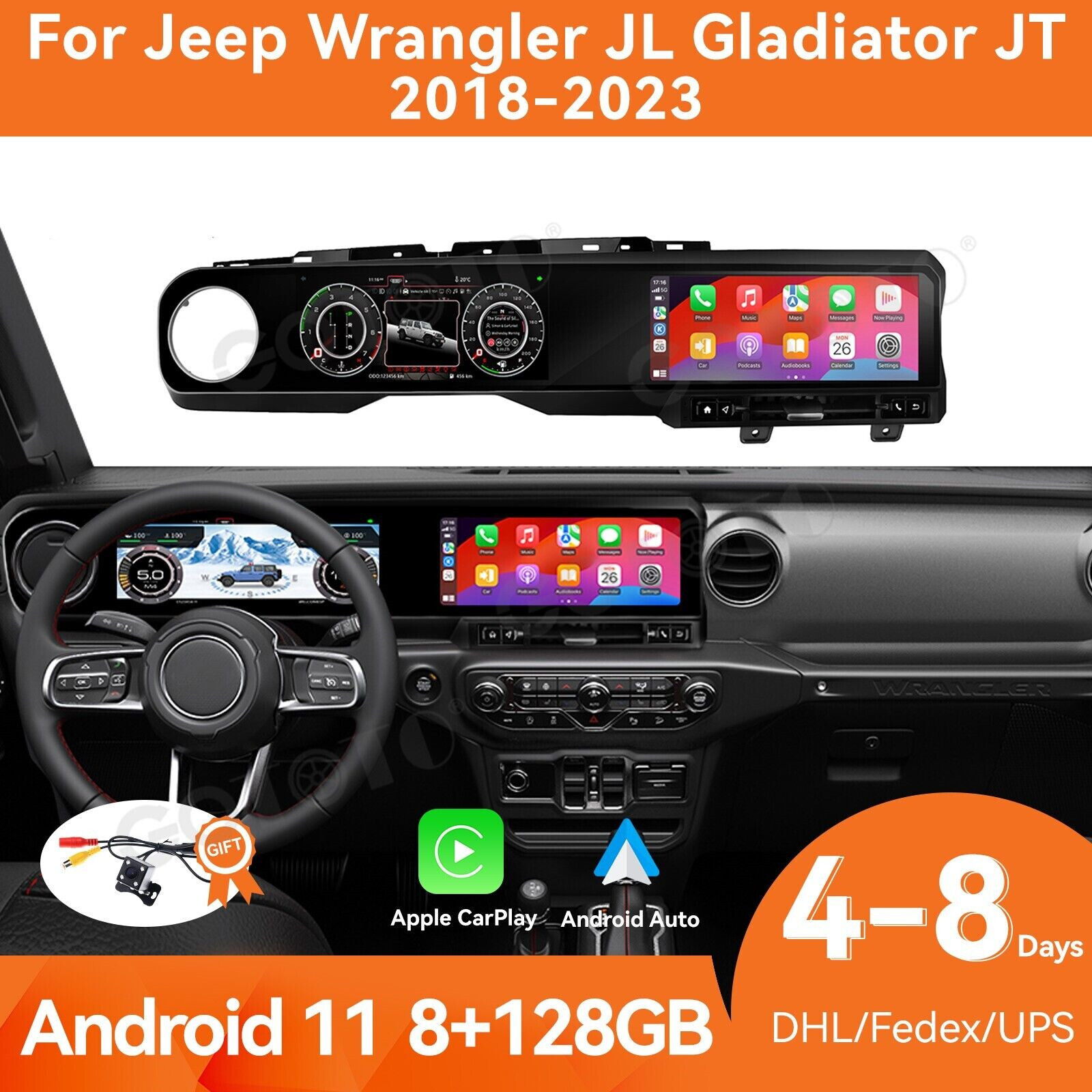 Dual Screen Car Radio for Jeep Wrangler JL Gladiator 2018-2023 Stereo Upgrade