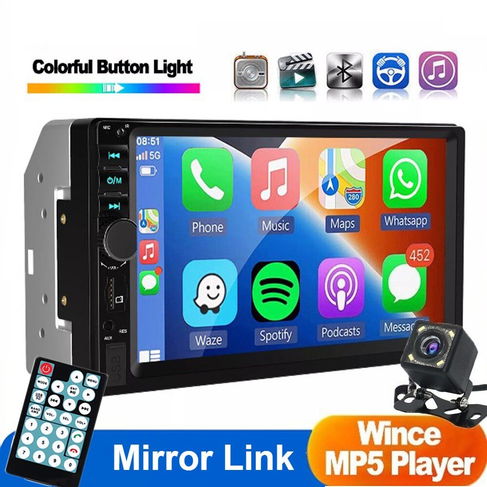7″ Double 2 DIN Car Stereo Radio MP5 Touch Screen Bluetooth FM USB AUX w/ Camera
