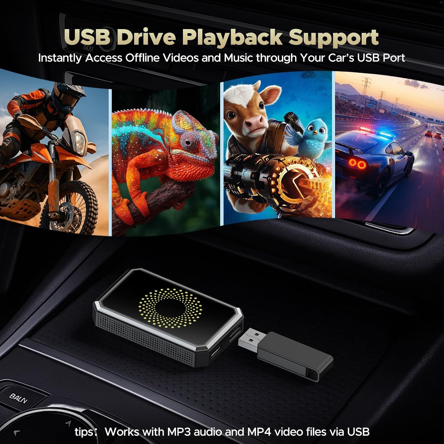 3-in-1 Wireless Carplay Adapter Magic AI Box w/Netflix YouTube USB Drive for OEM