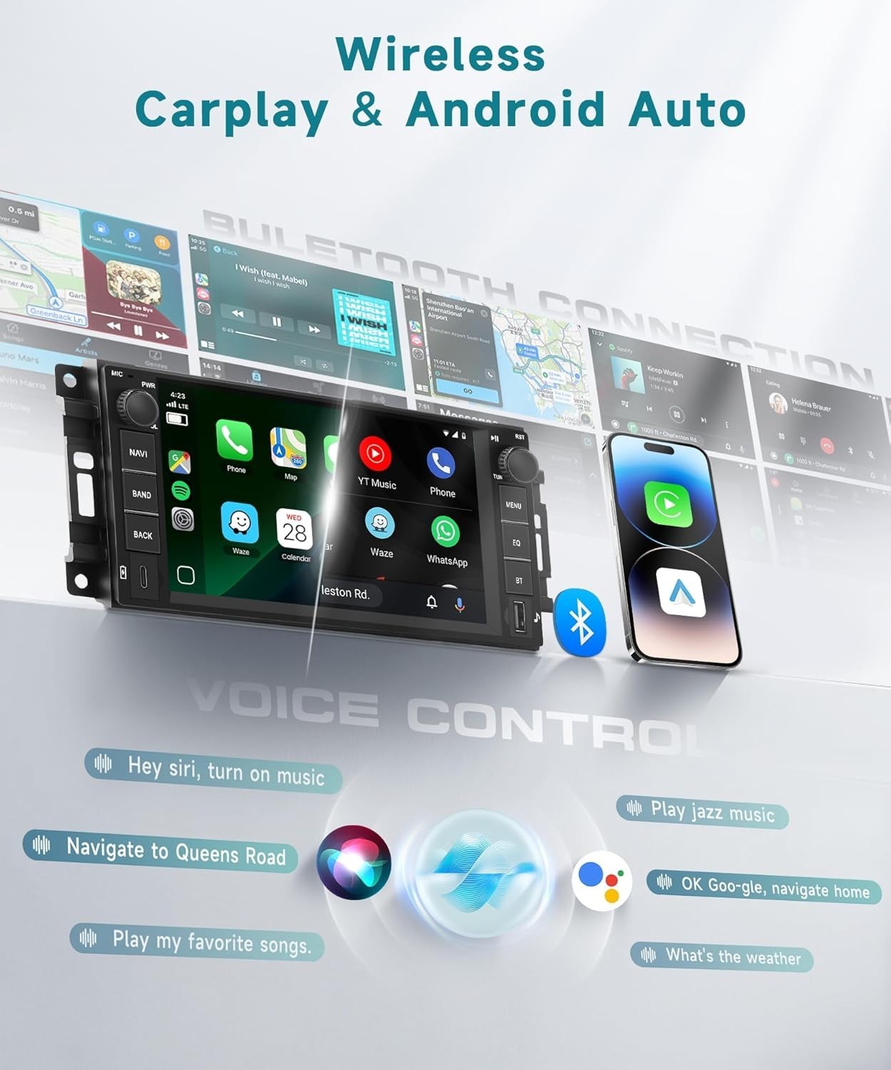 7″ 4+64G Android Auto Carplay 2006-2018 Jeep Wrangler Dodge RAM Chevy Chrysler