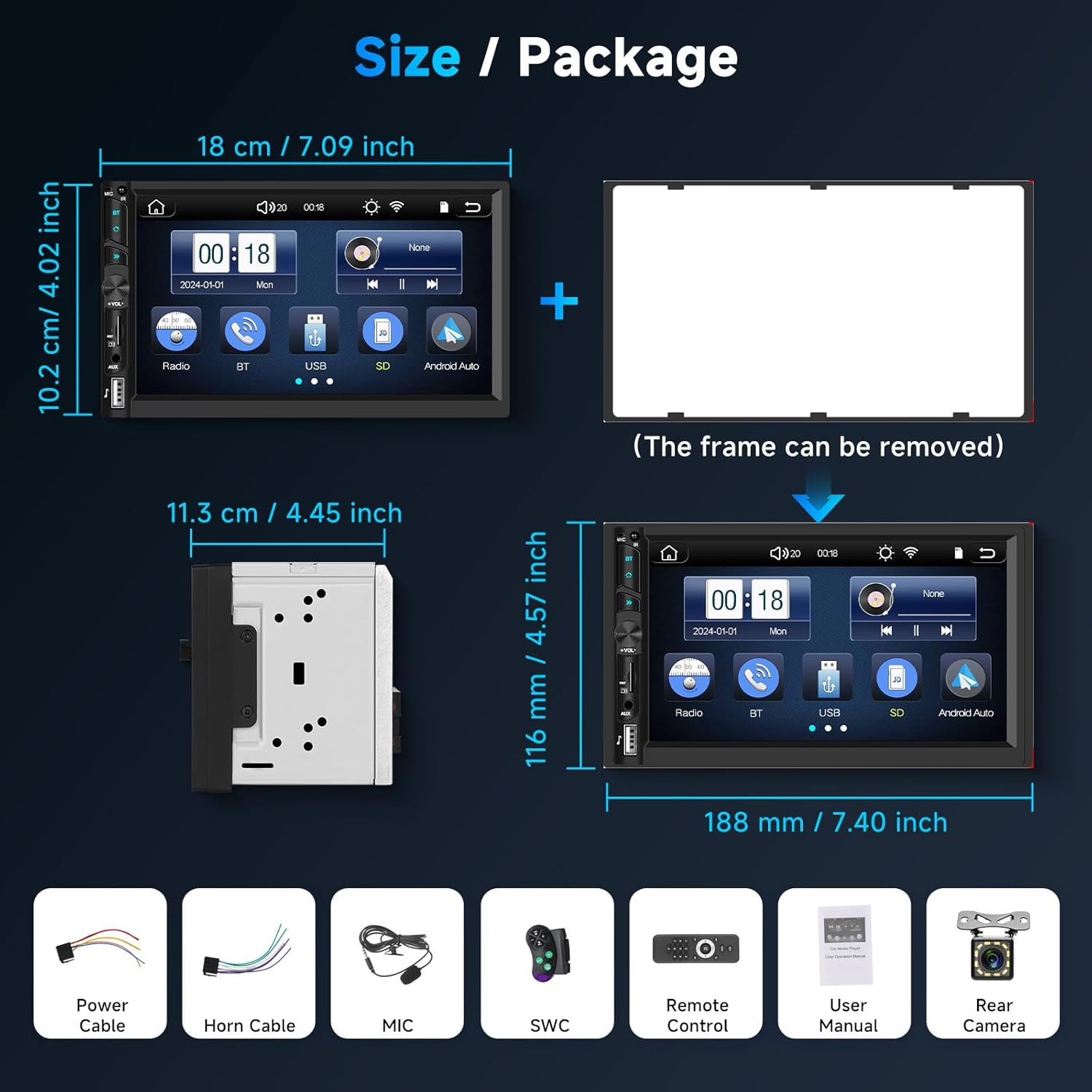 Wireless Double Din Car Stereo Carplay Radio, 7 Inch Anroid Auto Touch Screen Ra