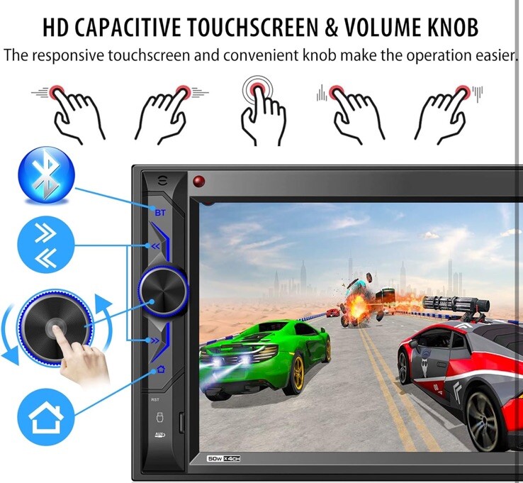 Double Din Car Stereo With Bluetooth: 7 In HD Car Multimedia Receiver Mp5 Player