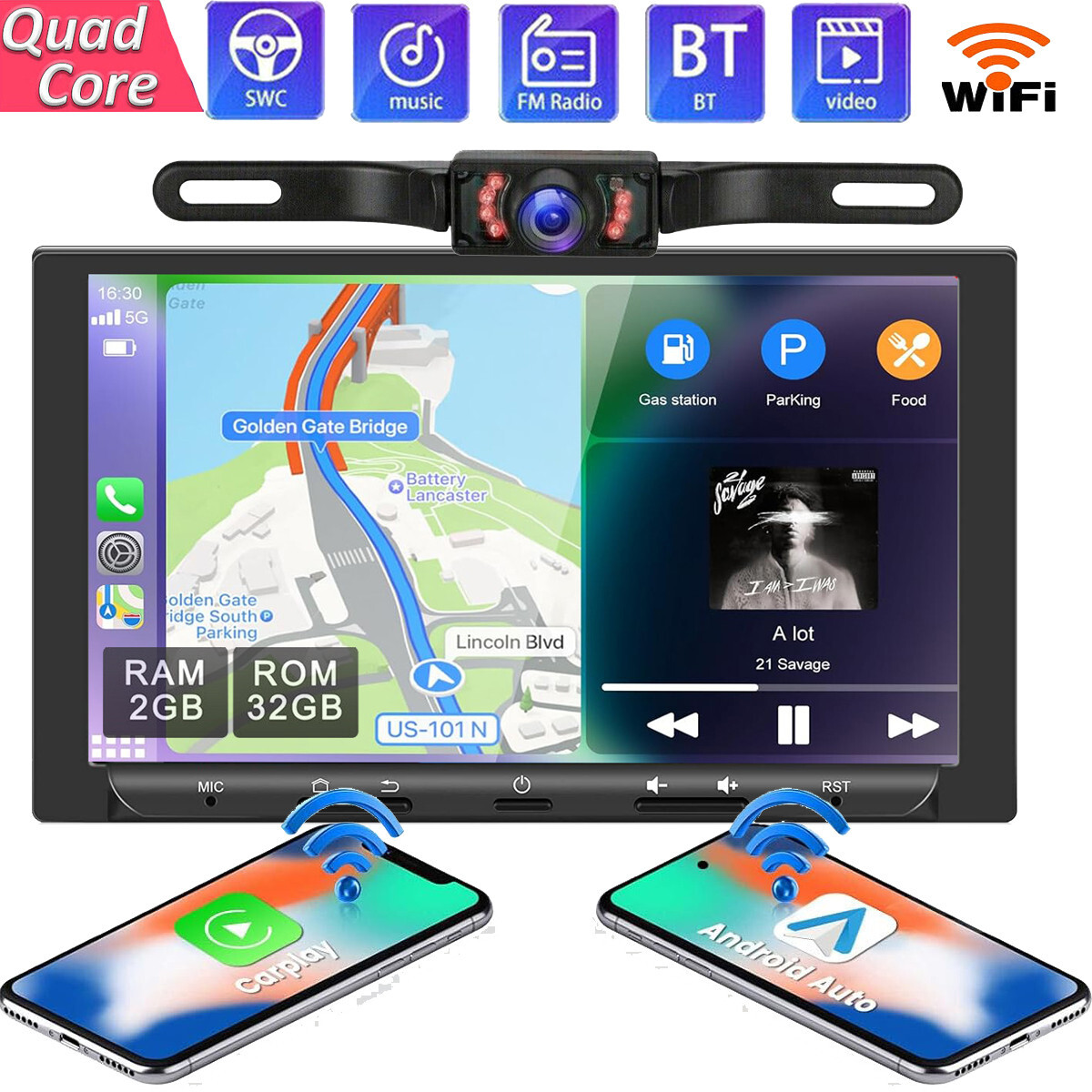 7 inch Android 12 Deck WiFi Double 2DIN Car Radio Stereo CarPlay GPS 32GB+Camera