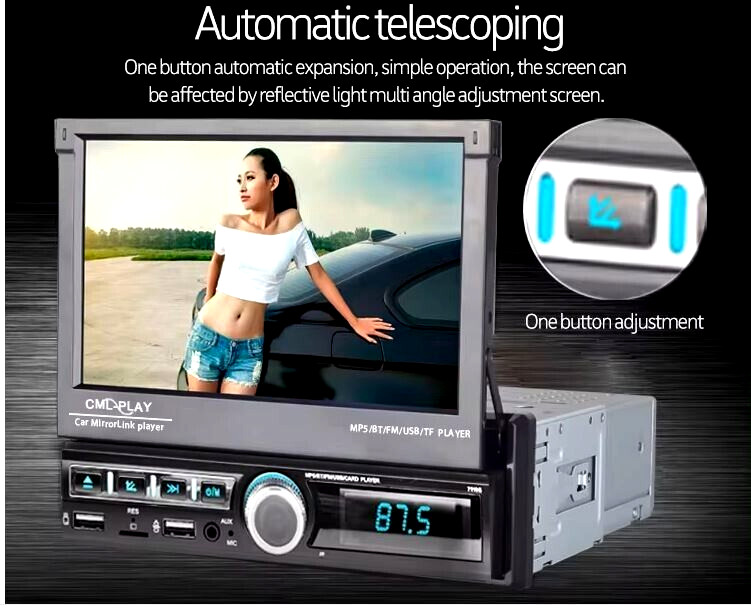 7″ Single 1 DIN Car Stereo Flip Out Touch Screen Radio Bluetooth MP5 Player USB