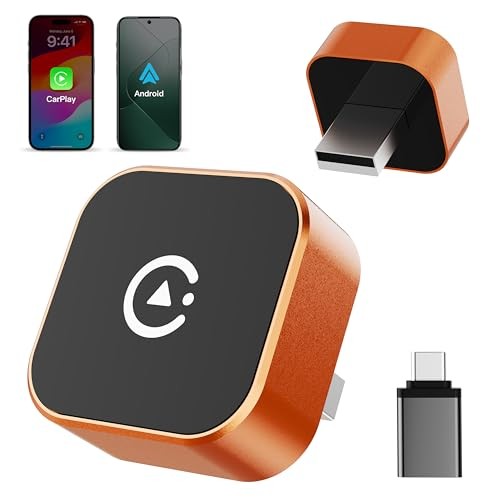 2026 2-in-1 Wired to Wireless CarPlay Android Auto Adapter, USB/Type-C Orange