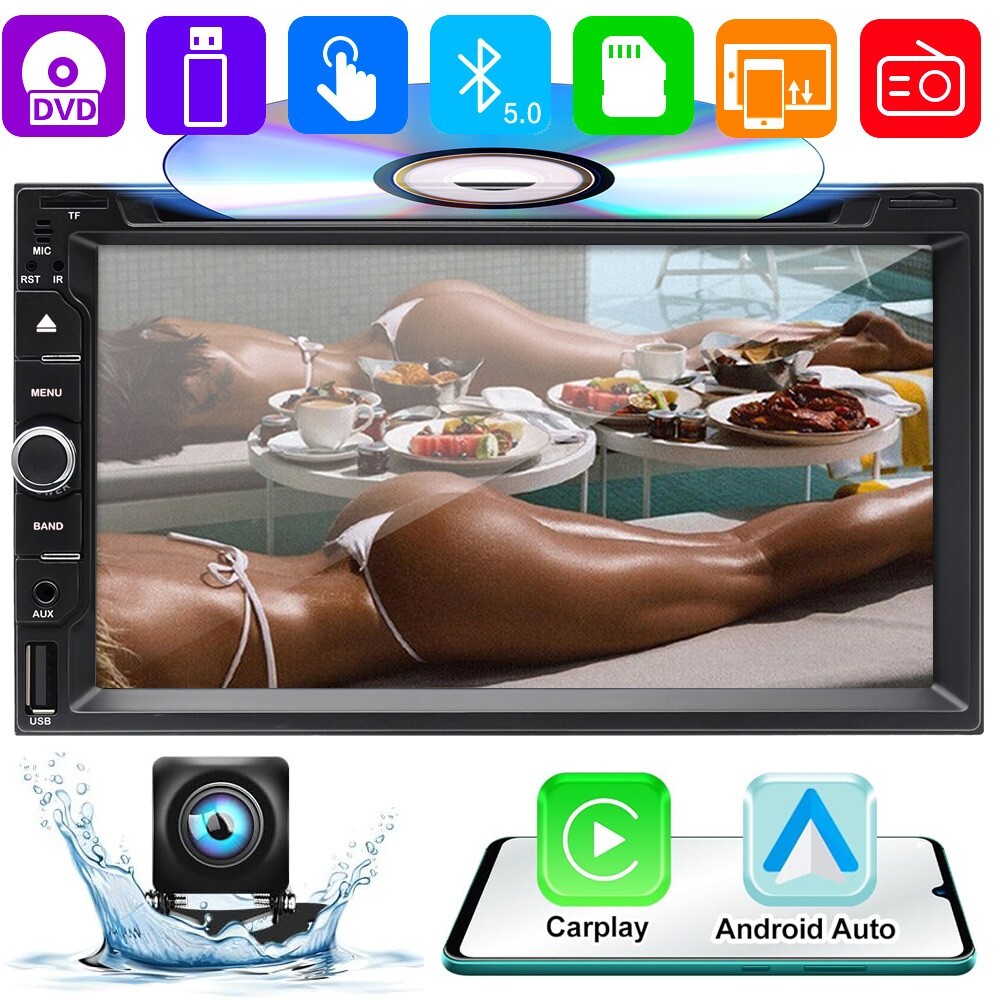 7″ Car Stereo DVD Apple Carplay Bluetooth Double 2Din Radio Player Backup Camera
