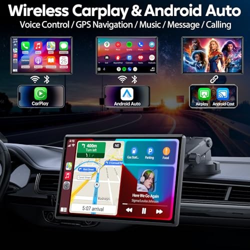 Wireless CarPlay Screen for Car – Portable Dash 9″ HD IPS Screen with