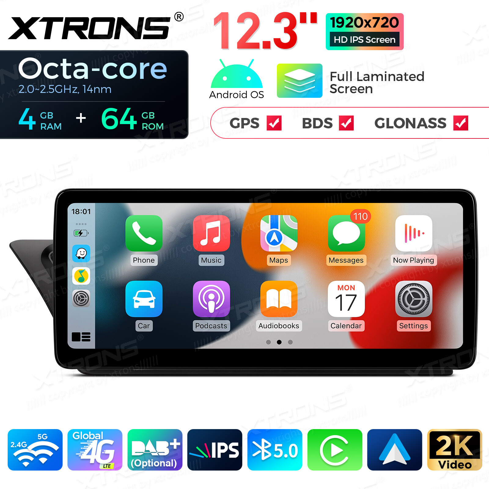 For Audi A4 A5 LHD 12.3″ Android Radio Player Wireless CarPlay IPS Screen 4G 64G