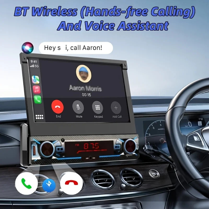 7in 1Din Car Stereo Motorized Flip Out Touchscreen MP5 Player Wired Carplayer