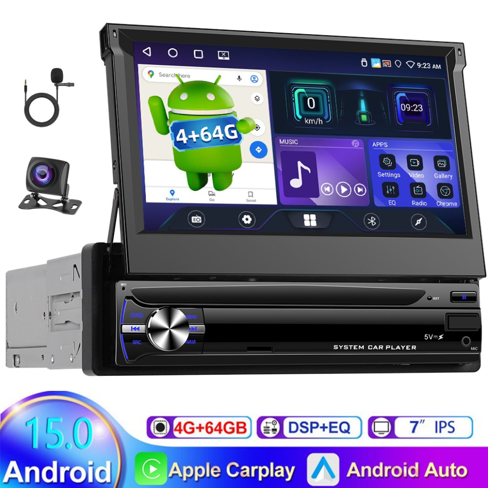 7” 4+64GB Android 15.0 Single 1 Din Car Stereo Radio GPS Navi WIFI FM Camera