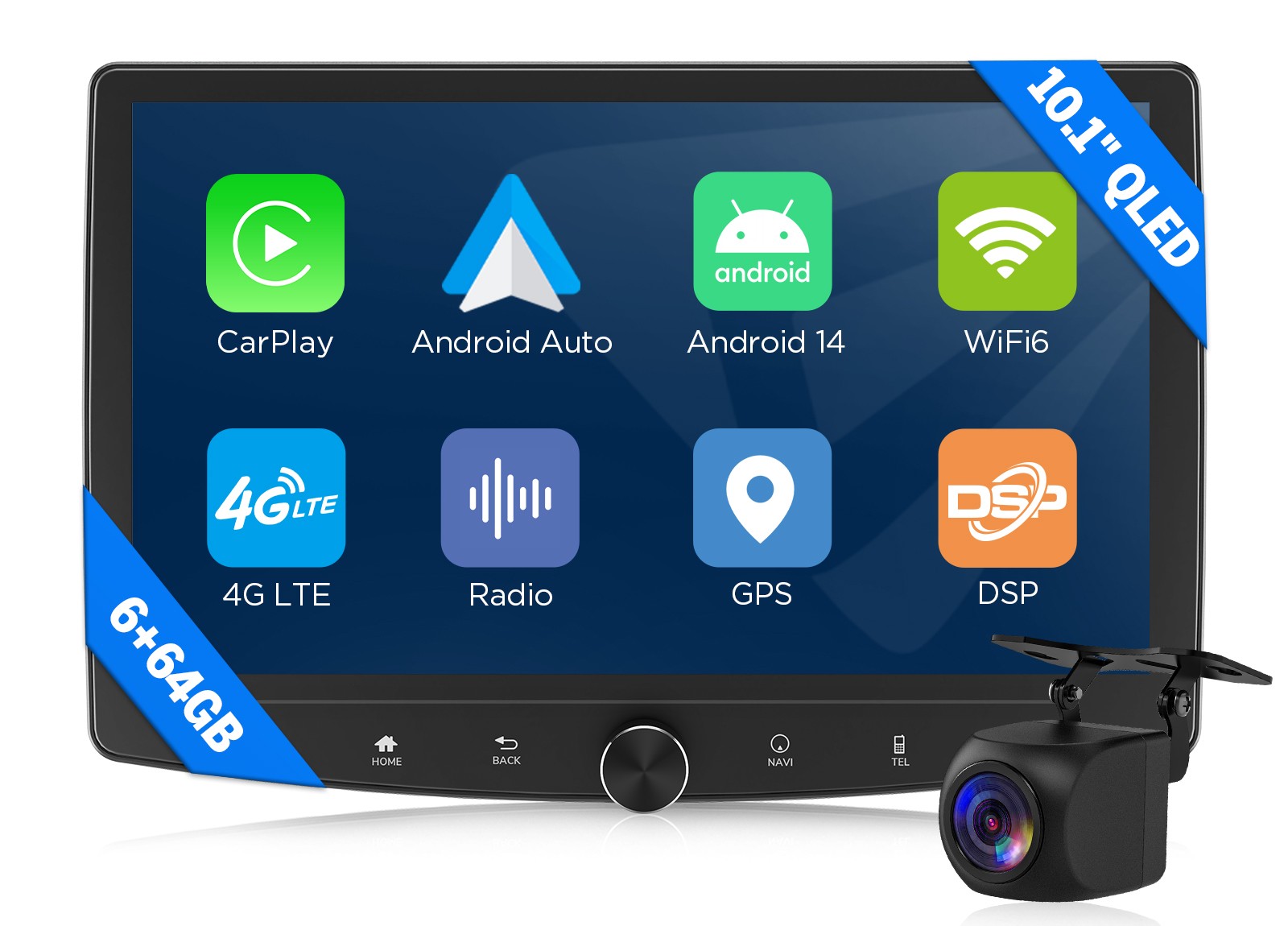 10.1″ Double DIN Car Stereo Wireless CarPlay Android Auto GPS Sat Nav 4G LTE RDS