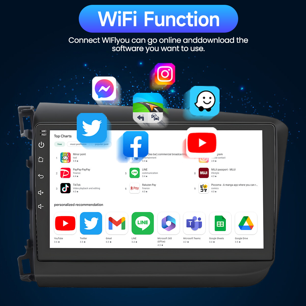 For Honda Civic 2012 Apple CarPlay Auto Android 12 Car Radio Stereo Wifi