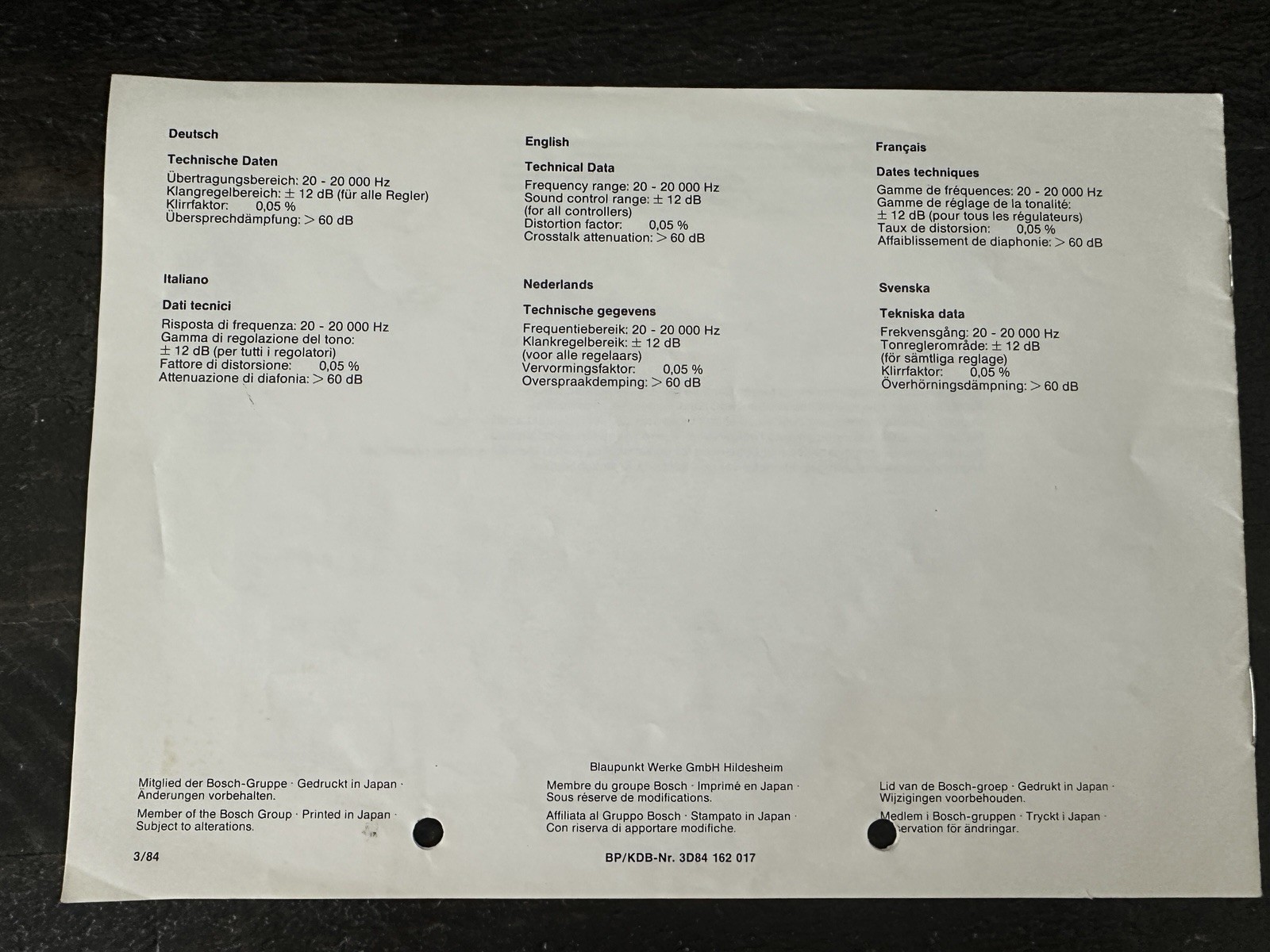 Blaupunkt Gooseneck Equalizer BEQ-S2 EQ Operating User Manual Book Porsche