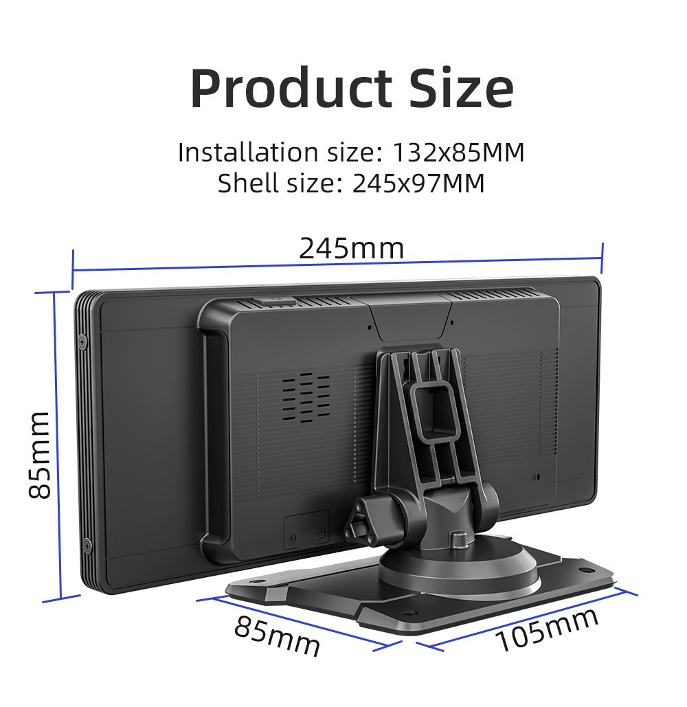 10″ Portable Smart Multimedia Player Carplay Android Auto FM USB Mp5 Cam In AUX