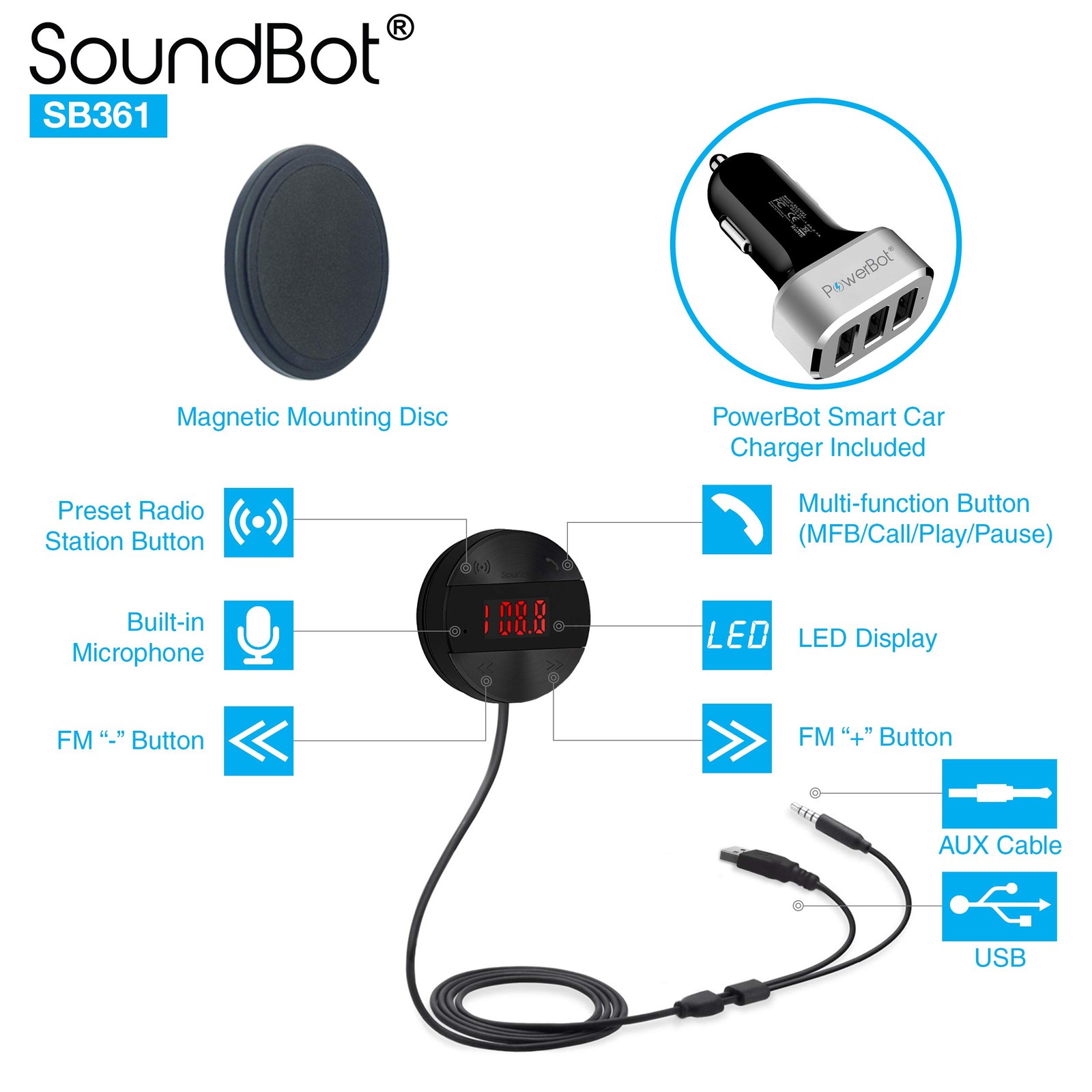 SB361 FM Radio Wireless Car Kit Universal Receiver Transmitter Accessory Full…