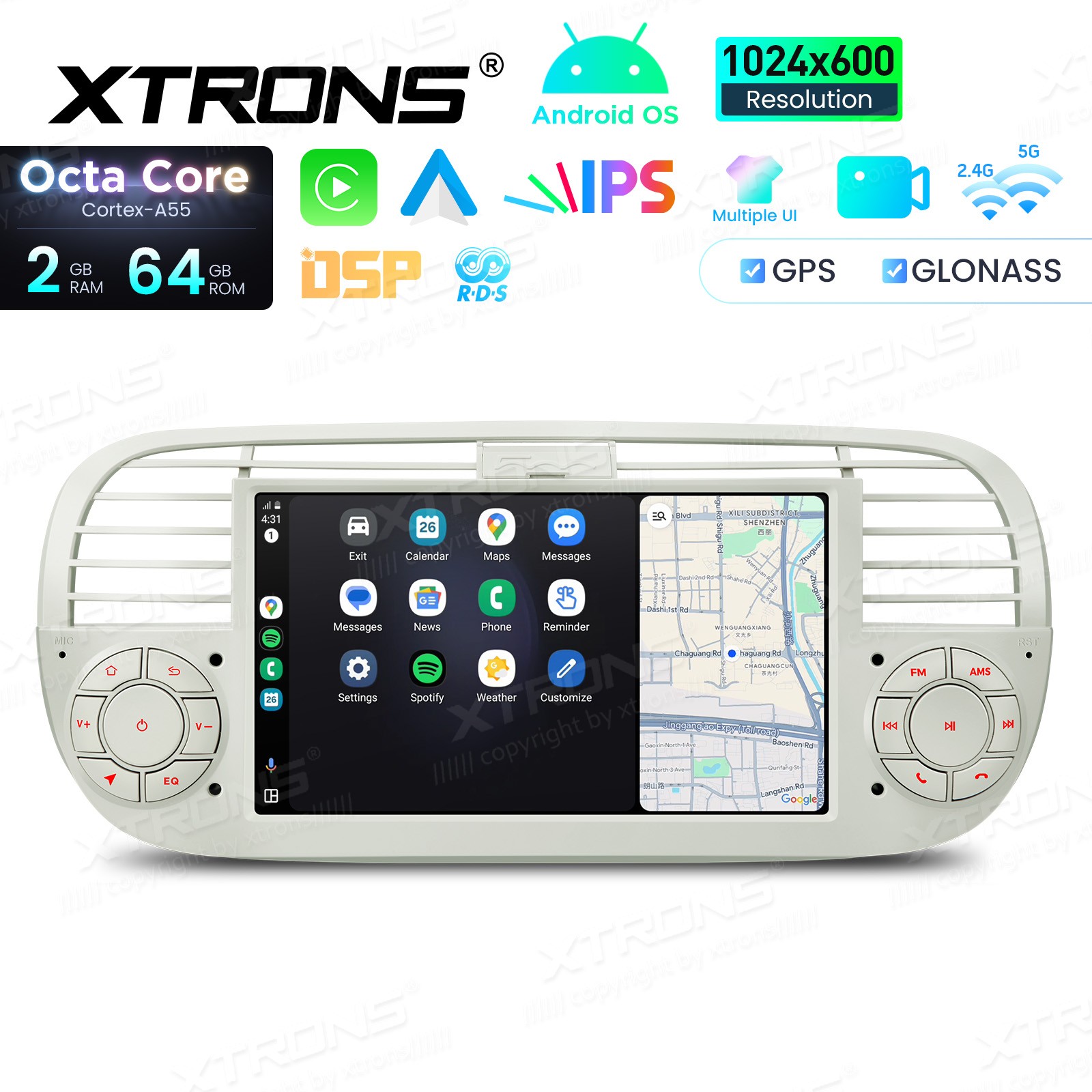 4G LTE Octa-Core CarPlay Android 13 Car GPS Stereo Radio WiFi 2+32G For Fiat 500