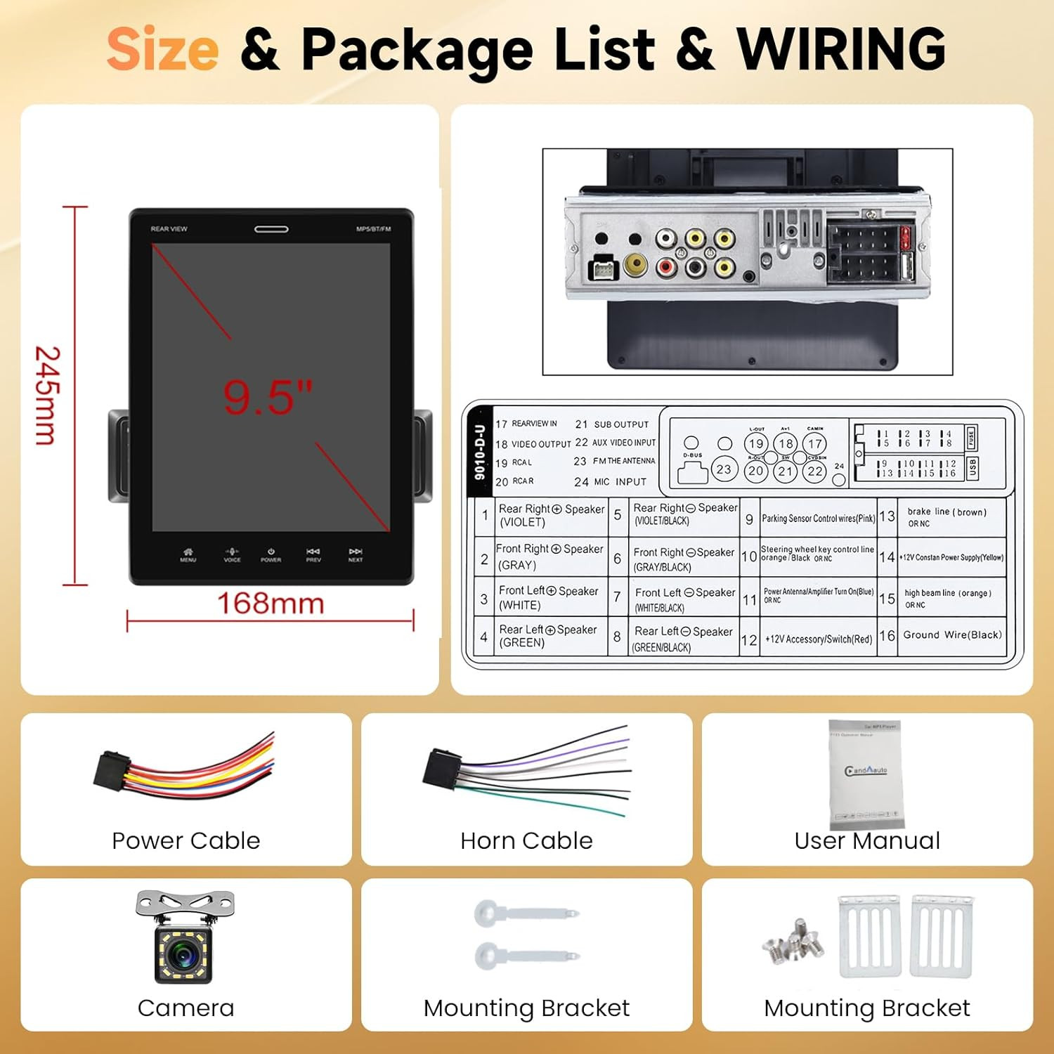 9.5 Inch Carplay & Android Auto Single DIN Car Stereo – Bluetooth Touchscreen C