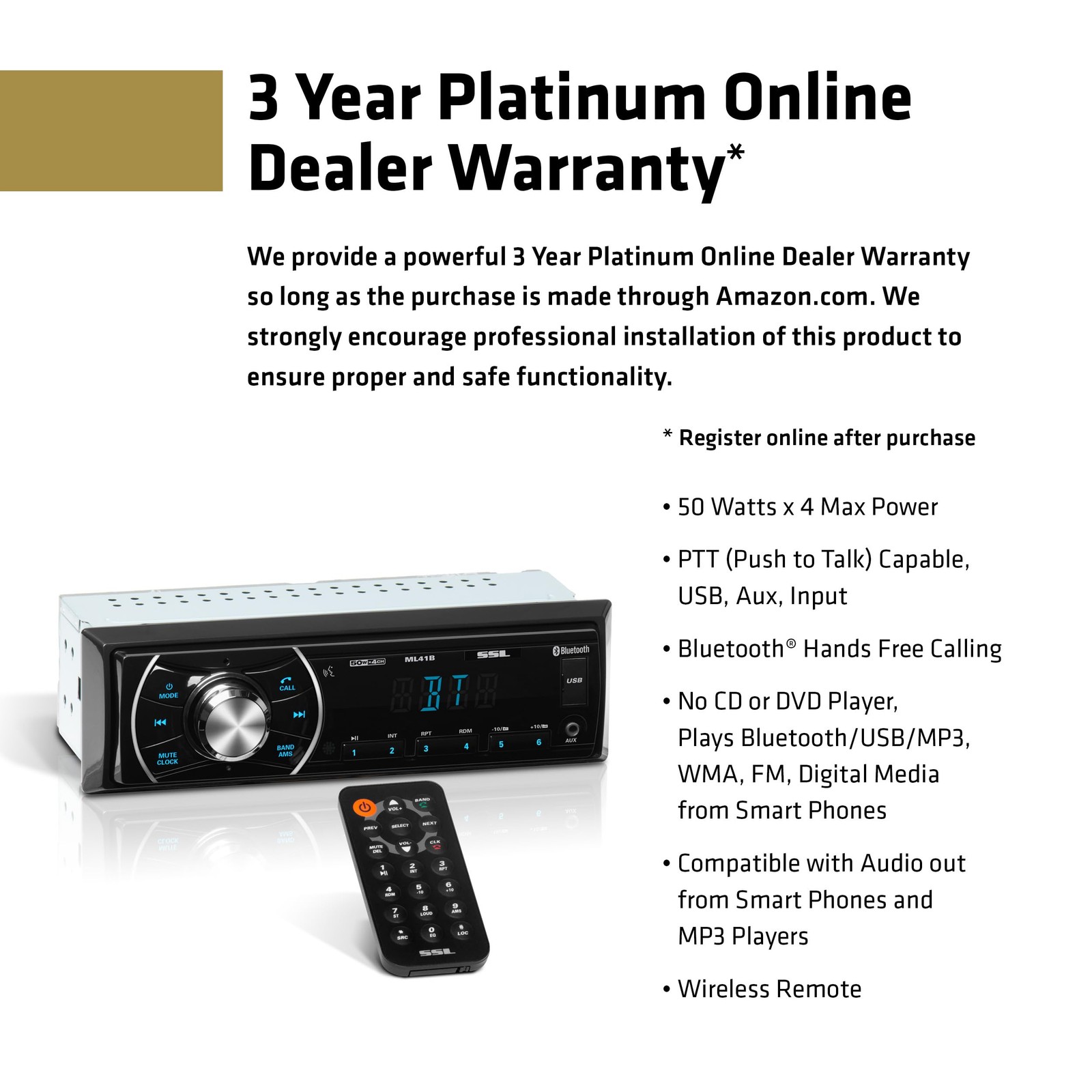 ML41B Car Audio Stereo – Single Din, Bluetooth, No CD DVD Player, FM Radio Re…