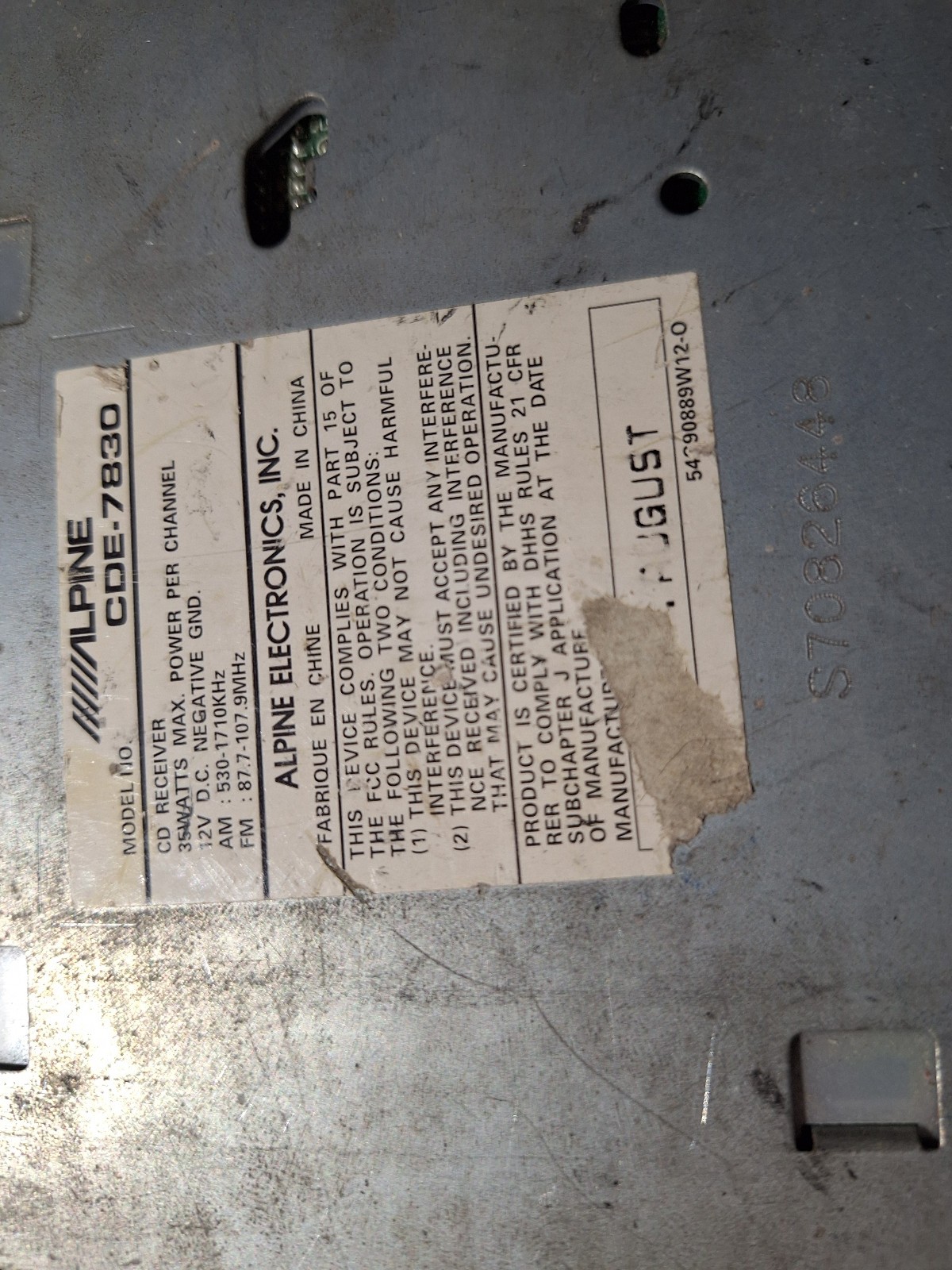 UNTESTED Alpine CDE-7830 Head Unit – Good Condition