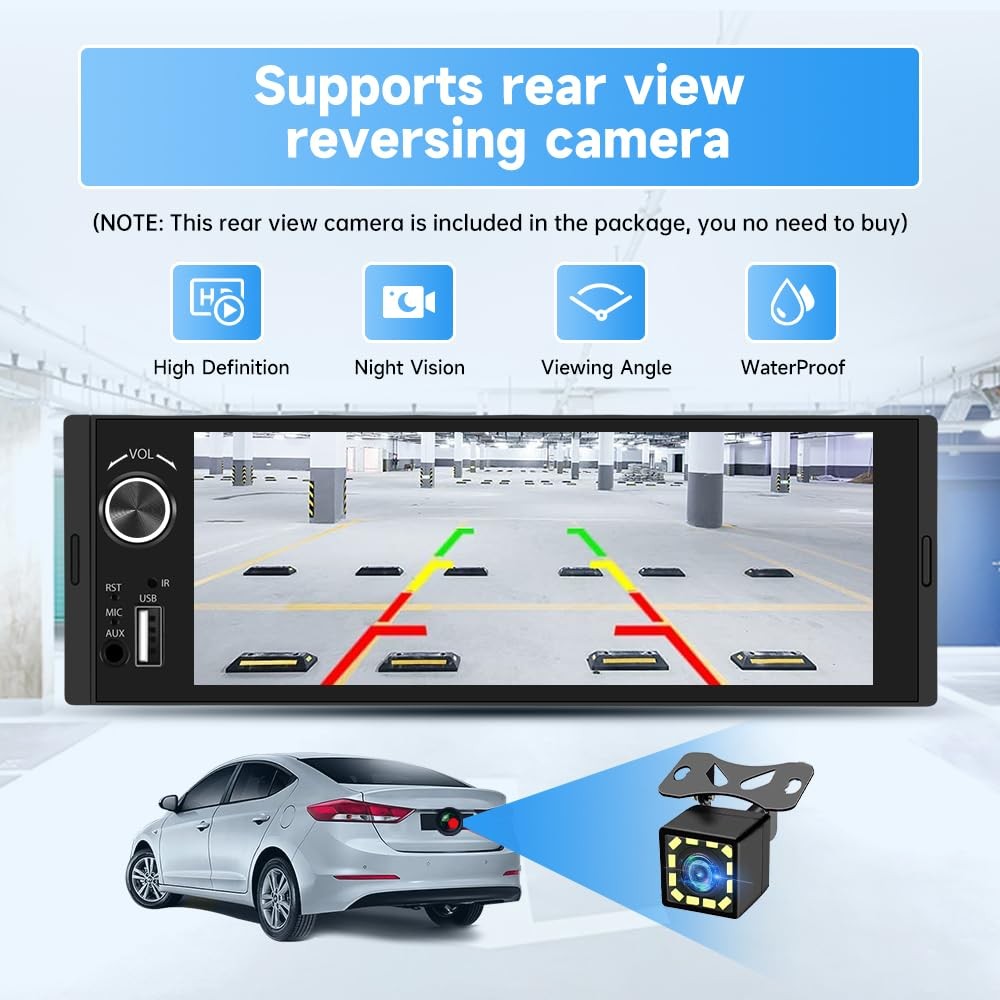 Pyniro Single Din Car Stereo, 6.36 Inch CarPlay & Android Auto HD IPS Black