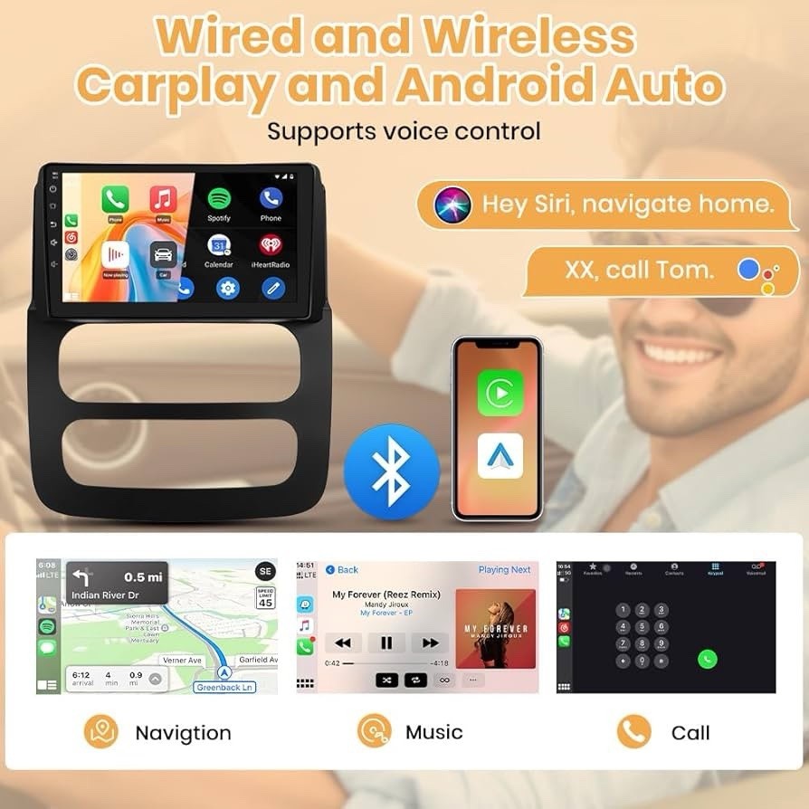 Mnasico 9in 2 DIN Android Car Radio Touchscreen Bluetooth GPS Wireless CarPlay