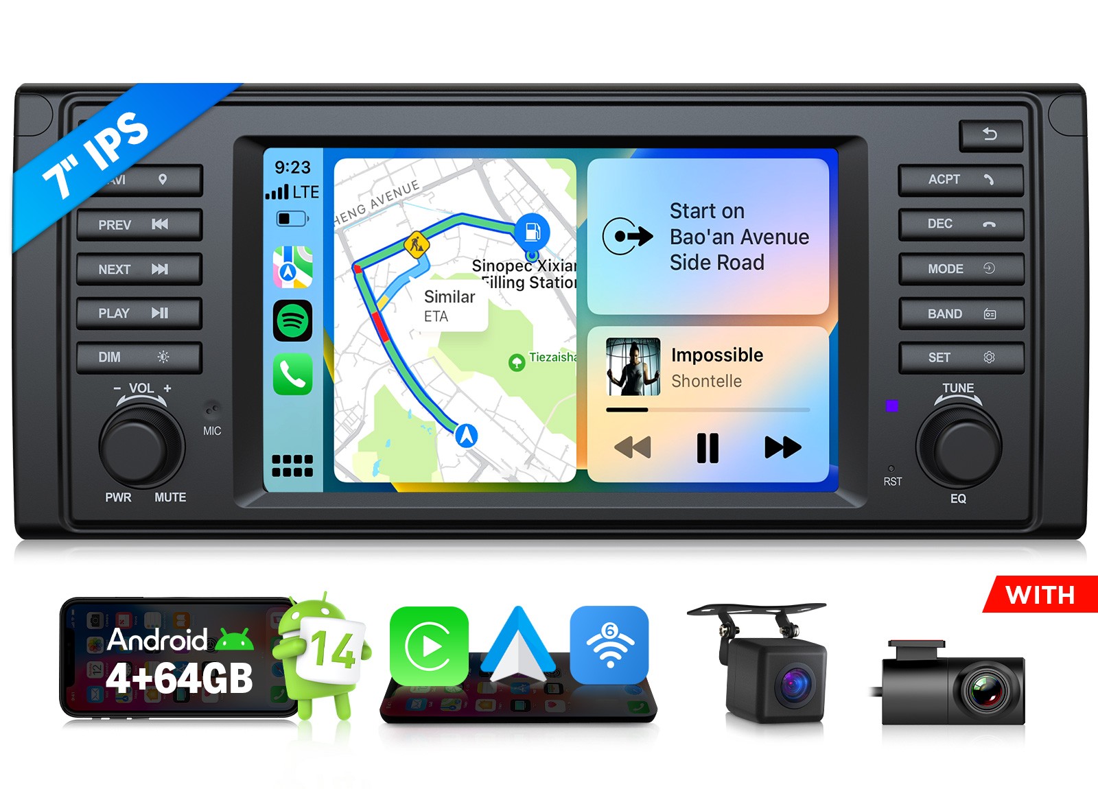 CAM+DVR+Android Auto 7″ for BMW 528i 530i E39 1995-2003 Car Stereo CarPlay 4+64G
