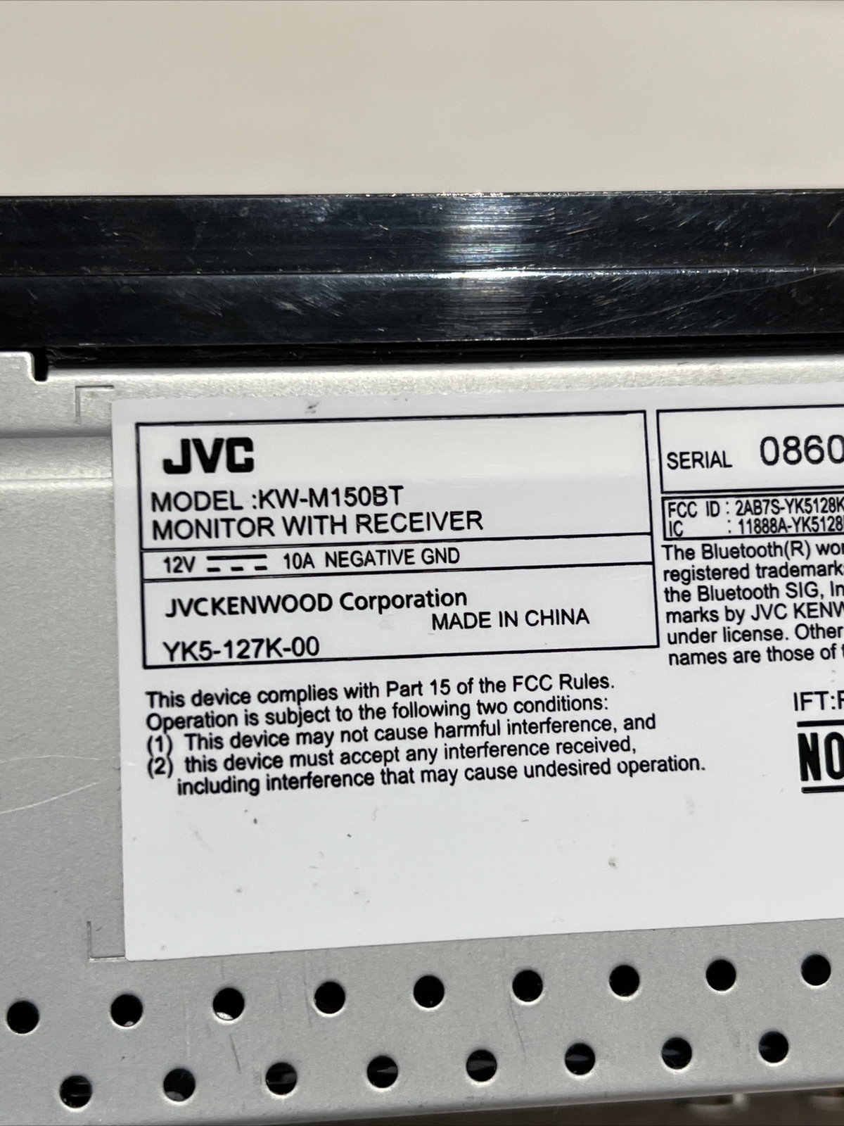 JVC KW-M150BT Bluetooth Car Digital Media Player Dead As Is