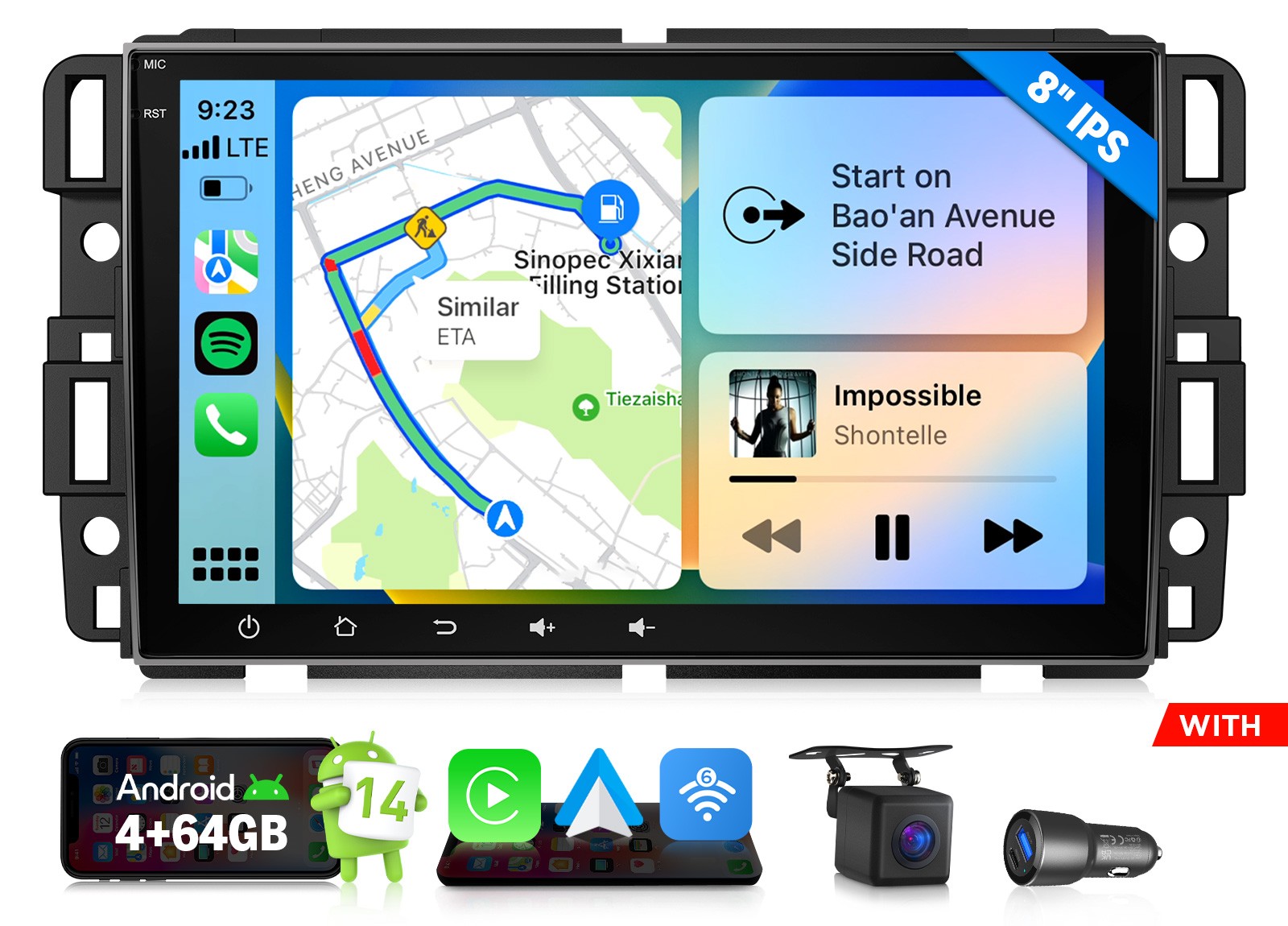 Android 14 8″ IPS Car Stereo for Chevy Equinox 2007-2009 Wireless CarPlay 4+64G