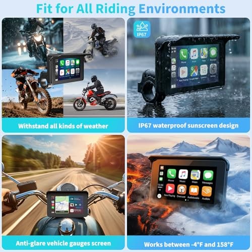 Motorcycle Carplay Screen with Wireless Apple Carplay & Android Auto, 5″