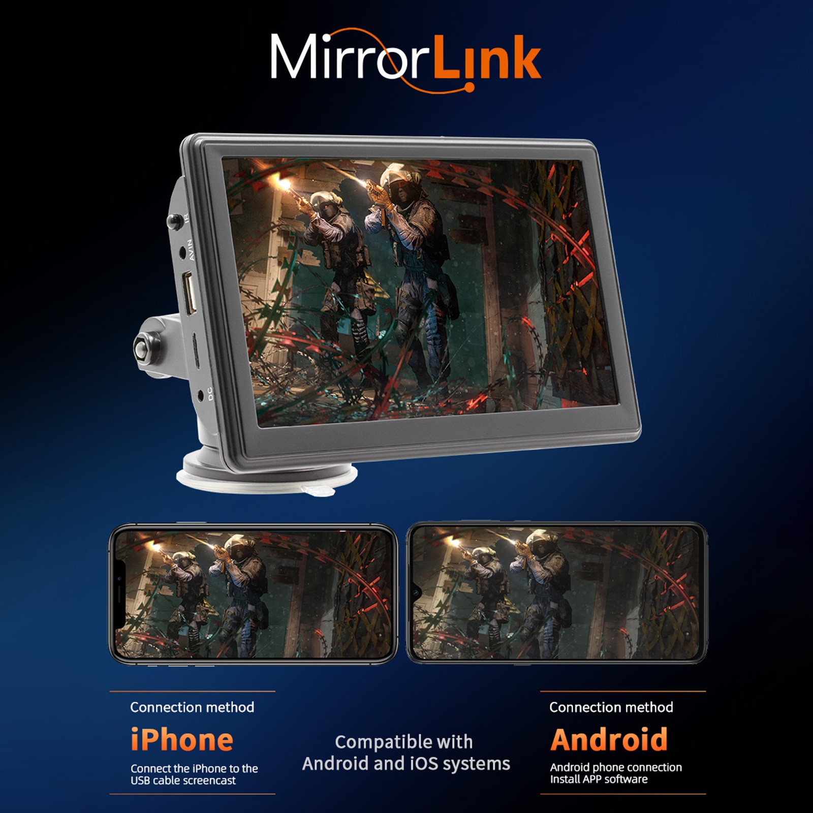 7″ Portable Wireless Carplay Car MP5 Player Multimedia Bluetooth Remote Control