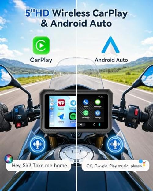 Motorcycle CarPlay Screen,5“ Waterproof Touchscreen, Portable Carplay/Android