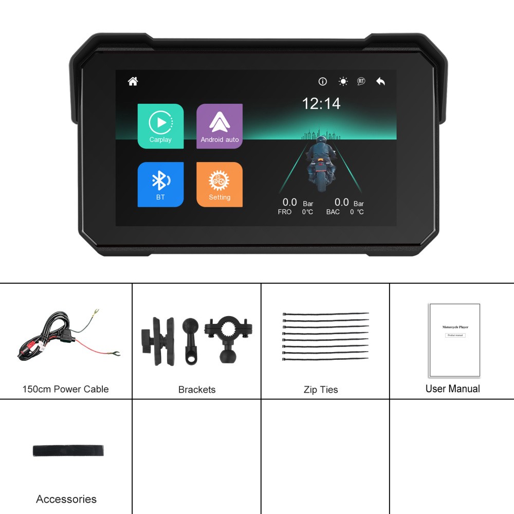 5 Inch Motorbike Wireless CarPlay IP68 Waterproof Touchscreen GPS Android Auto