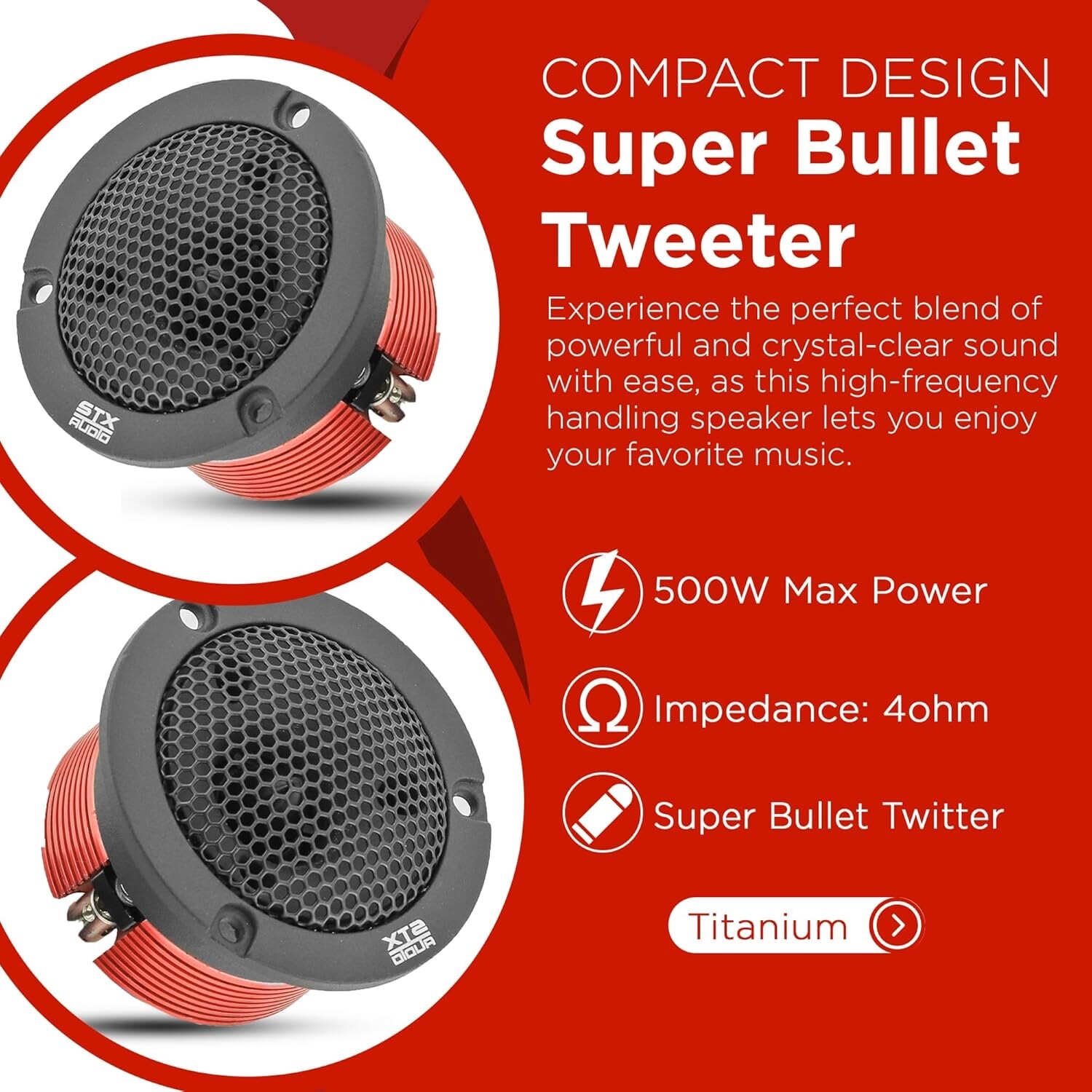 STXAudio 2.94Inch Super Tweeter Speaker 4 Ohm 500W Max 103dB Titanium Diaphragm
