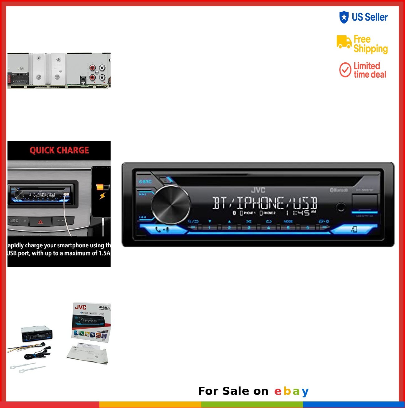 Single DIN Car Stereo CD Player Bluetooth 200W Receiver 13 Band EQ USB AUX