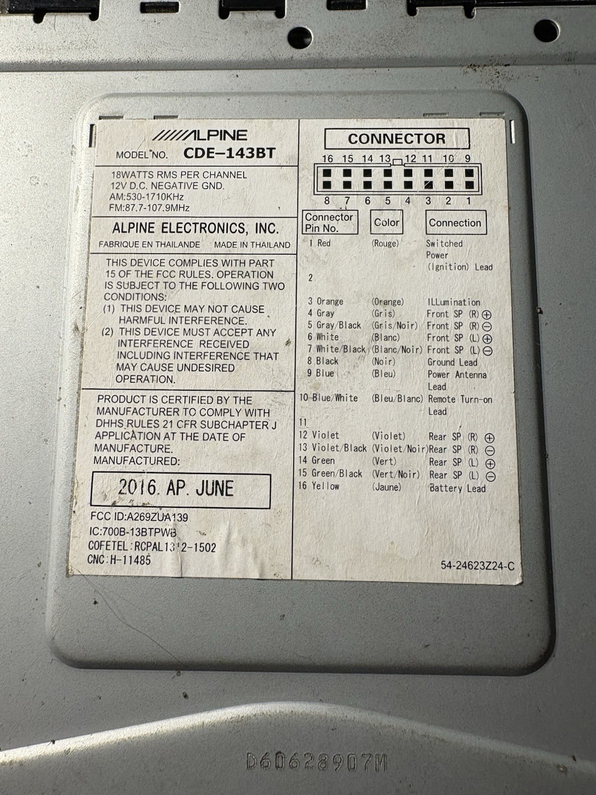 Alpine CDR-143BT Built in Bluetooth front Panel For USB And Auxiliary Port