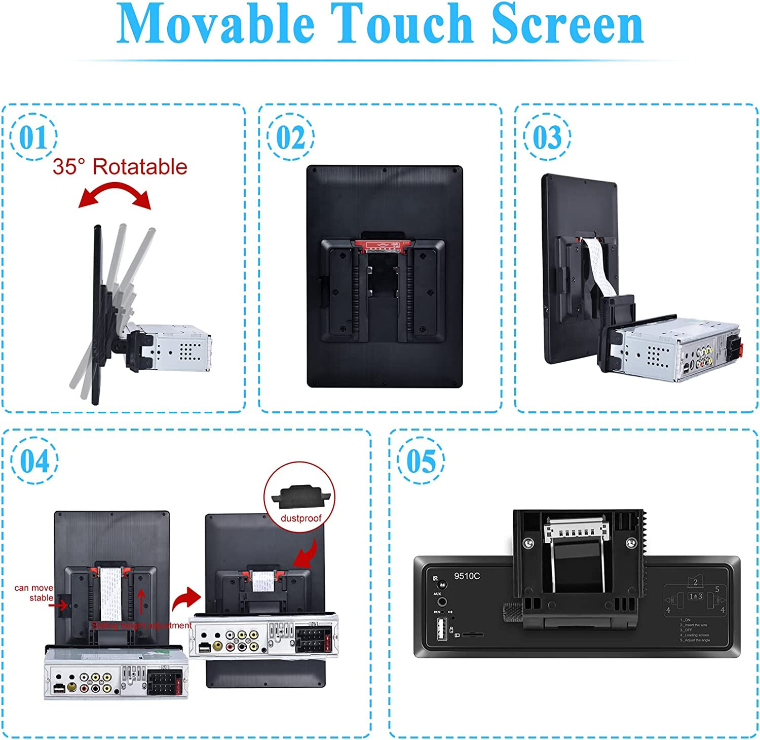 Car Play 9.5 Inch Screen SWC DVR USB AUX TF FM Radio Mirror Link Single Din 1DIN