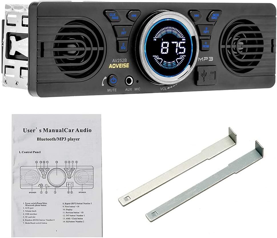 1 Din 12V Car Stereo Radio Built-in Bluetooth Speakers MP3 Player USB AUX SD FM
