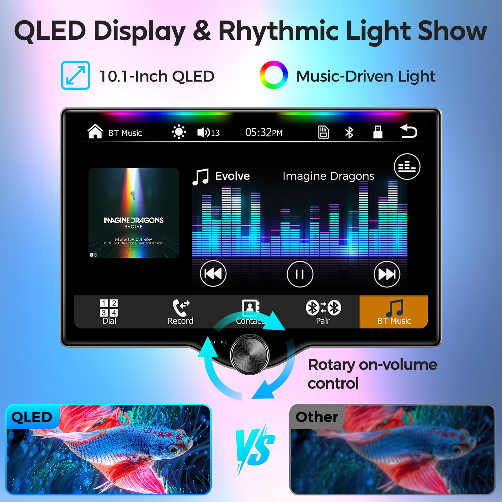 10.1″ QLED Double Din Car Stereo with Wireless Carplay & Android Auto, Music …
