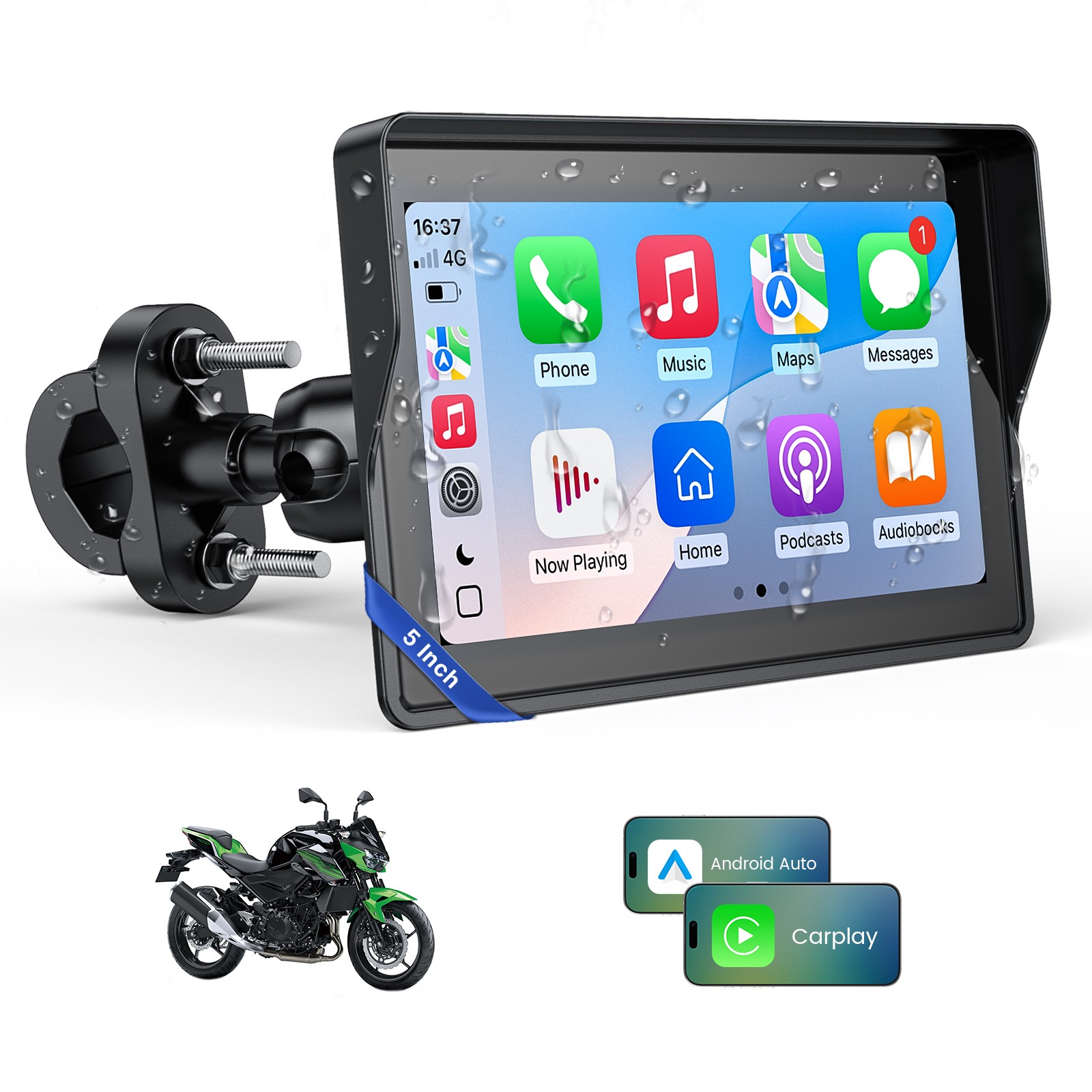 5″ Wireless CarPlay Motorcycle Android Auto Portable Screen Waterproof Navigator