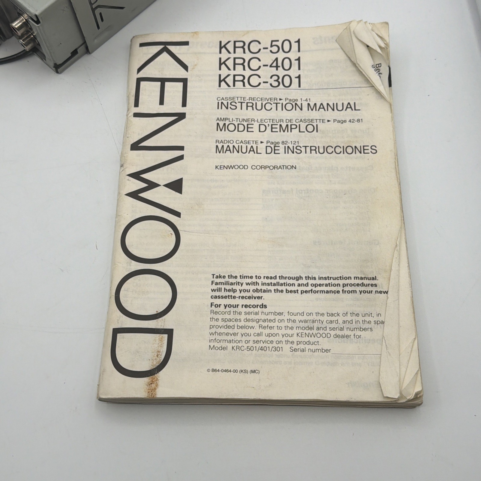 Kenwood KRC-401 Car Cassette Player Stereo Receiver Untested