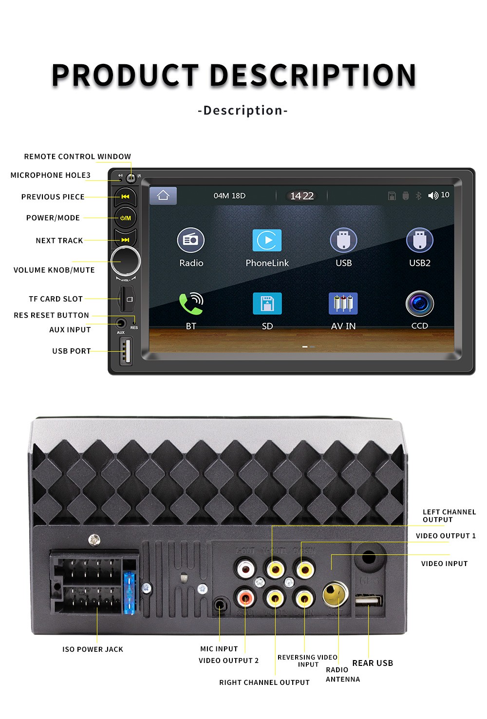 F710C 7” Touch Screen Stereo Radio Car Apple/Android Carplay GPS US