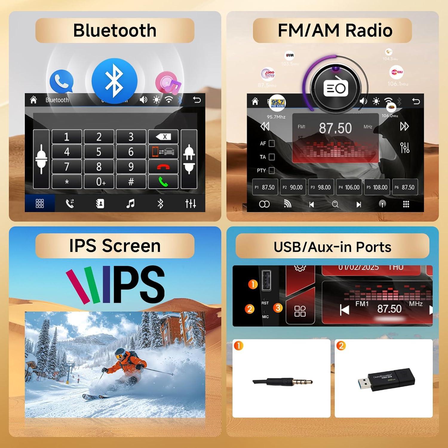 9 Inch Wireless Carplay Single Din Car Stereo Android Auto, Bluetooth IPS Touch