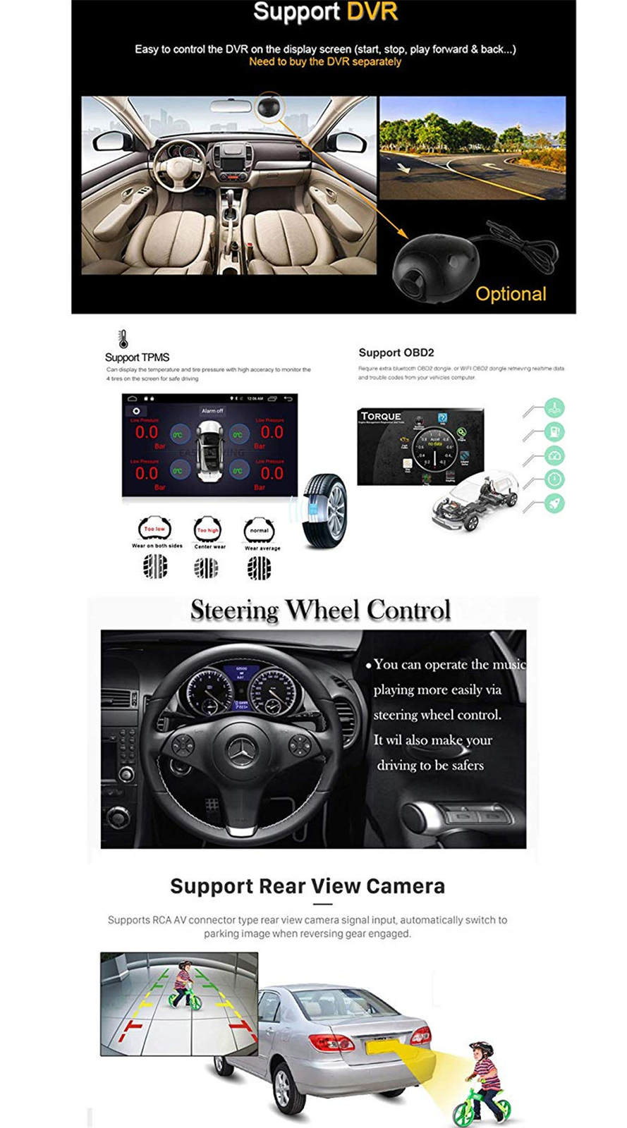 Rotatable 10.1” Touch Android 15 Car Stereo Radio Double 2DIN GPS Wifi Carplay