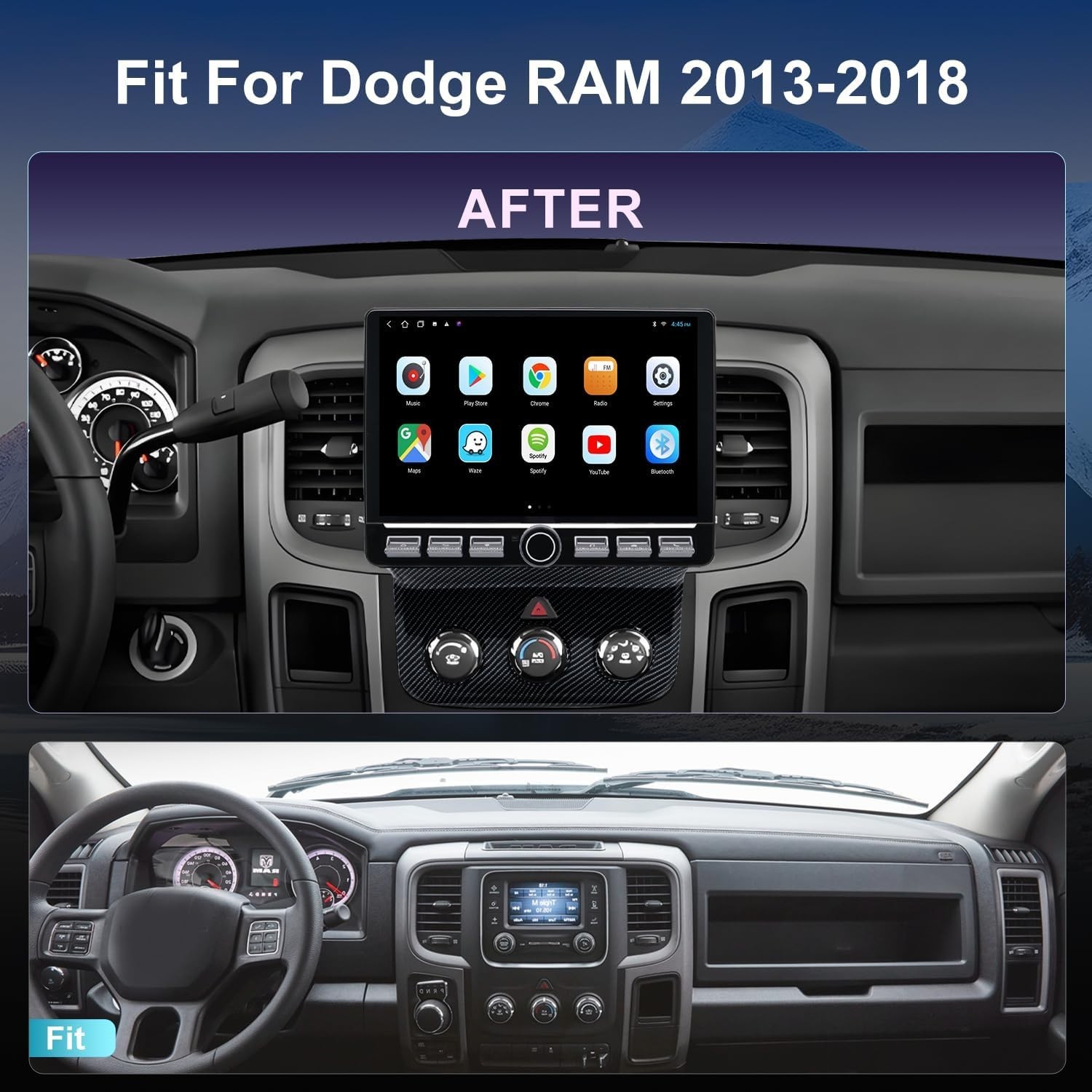 10.1″ 8Core 32GB 4G_LTE Android Auto Carplay for 2013-2018 Dodge RAM 1500-3500