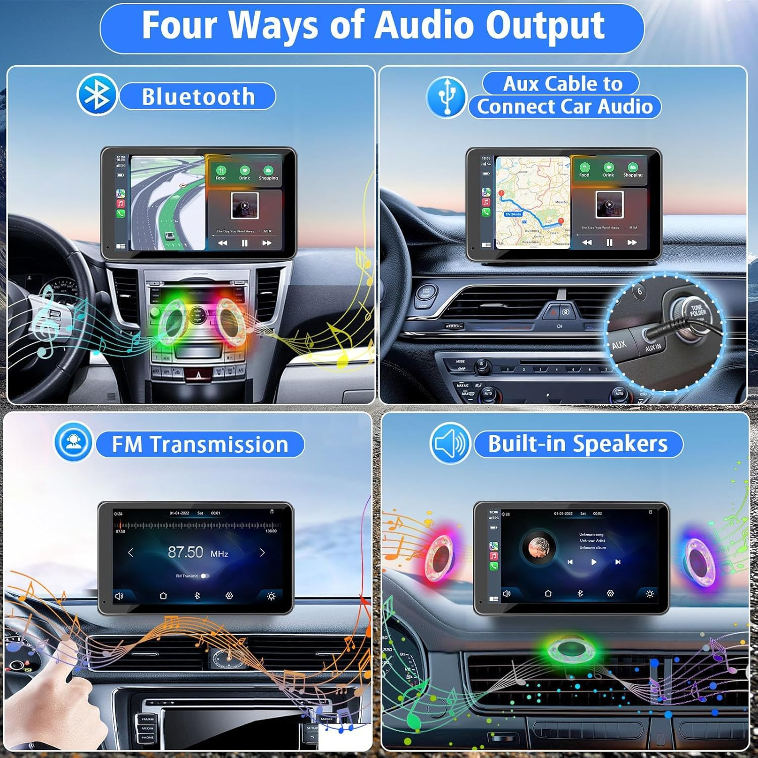 Portable Wireless with Apple Carplay and Android Auto Screen for Car, 7″ HD Touc