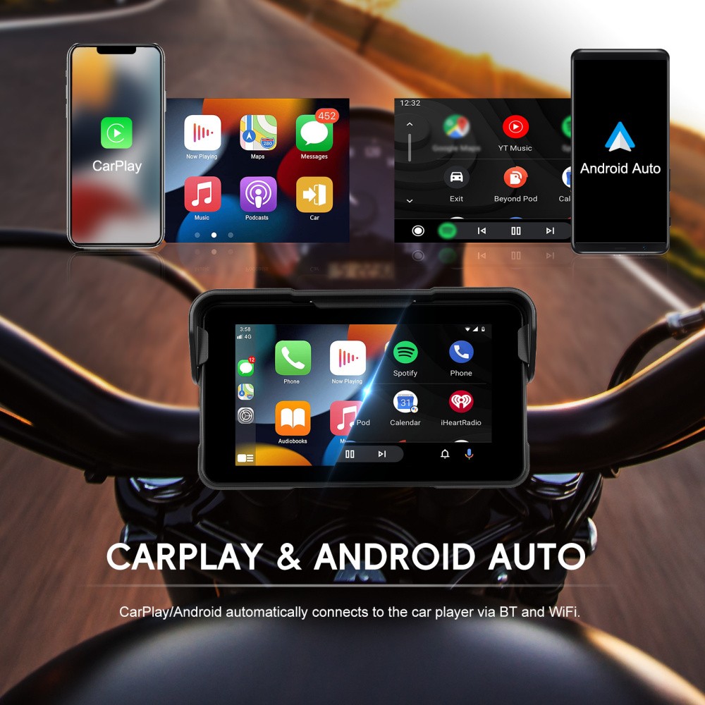 5″ Motorcycle Wireless Portable Carplay Supports Android Auto IP68 Waterproof